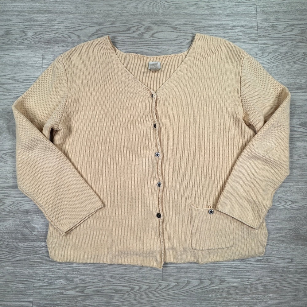 J. Jill Women Cardigan Sweater Beige Medium Cotton Shaker Knit Button